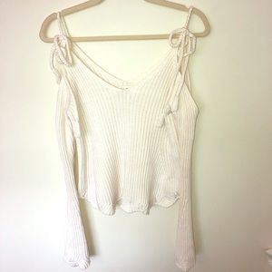 Adjustable Cold Shoulder White Sweater